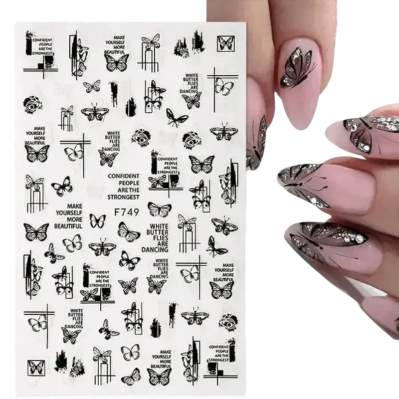 Blue Butterfly Self-Adhesive Nail Stickers Colorful 3D