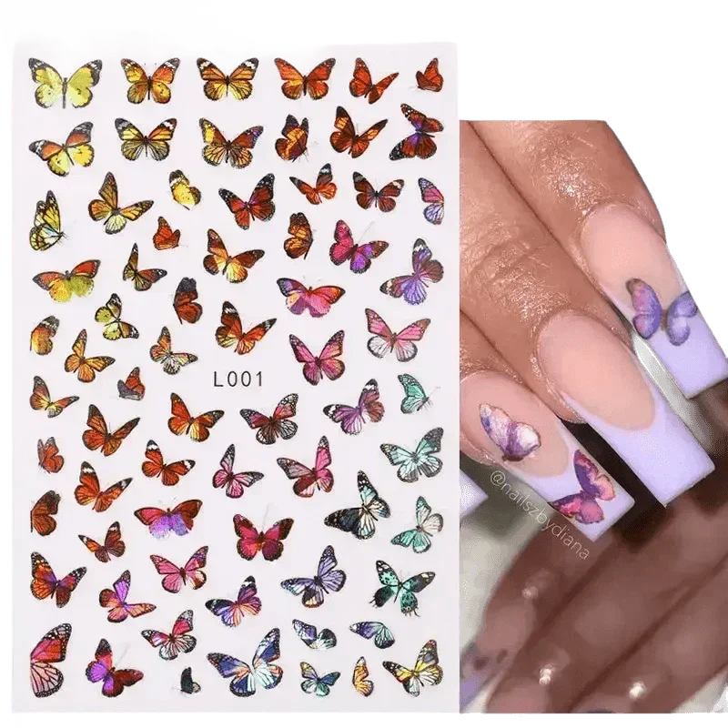 Blue Butterfly Self-Adhesive Nail Stickers Colorful 3D