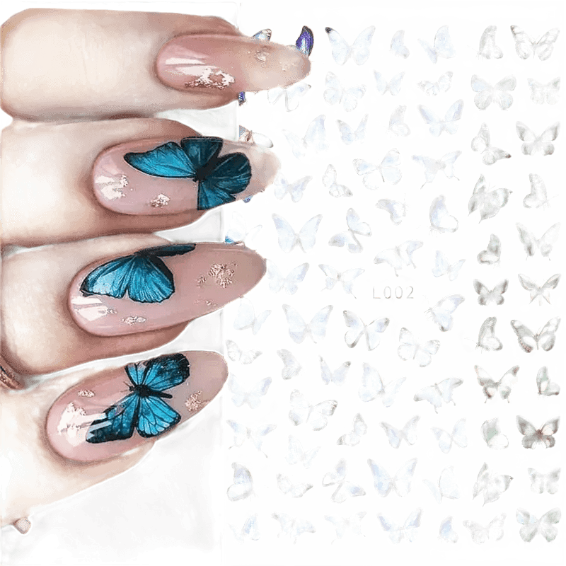 Blue Butterfly Self-Adhesive Nail Stickers Colorful 3D