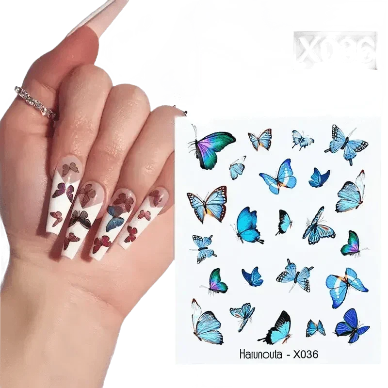 Blue Butterfly Self-Adhesive Nail Stickers Colorful 3D