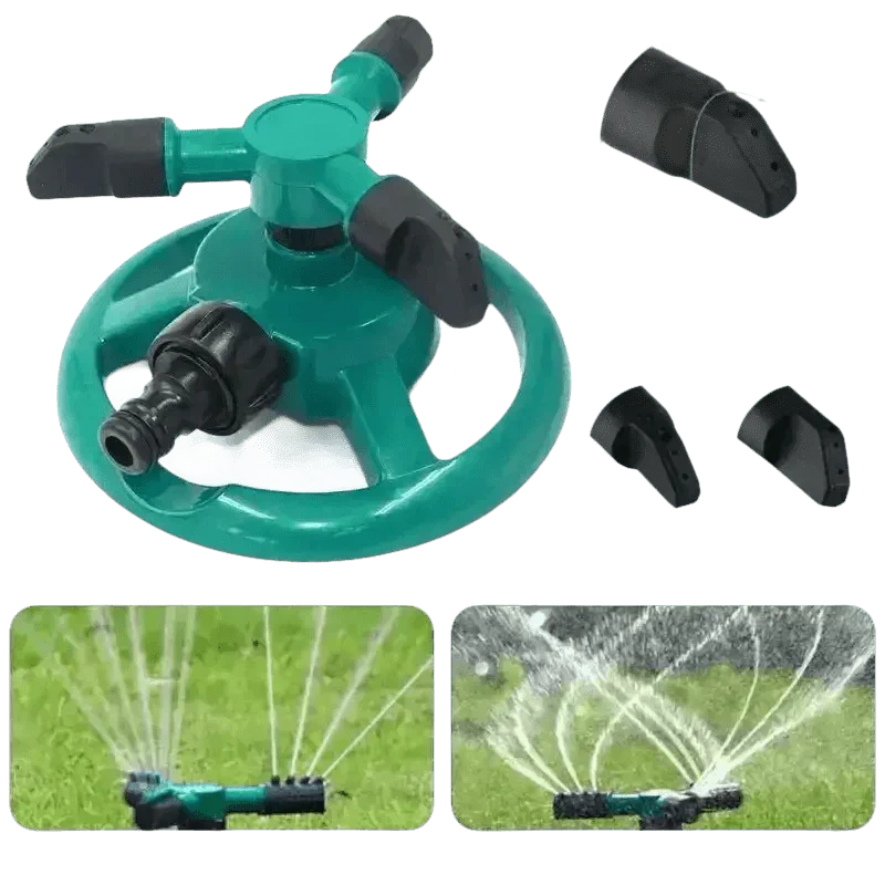 Blue Rotating Garden Sprinklers Watering Grass