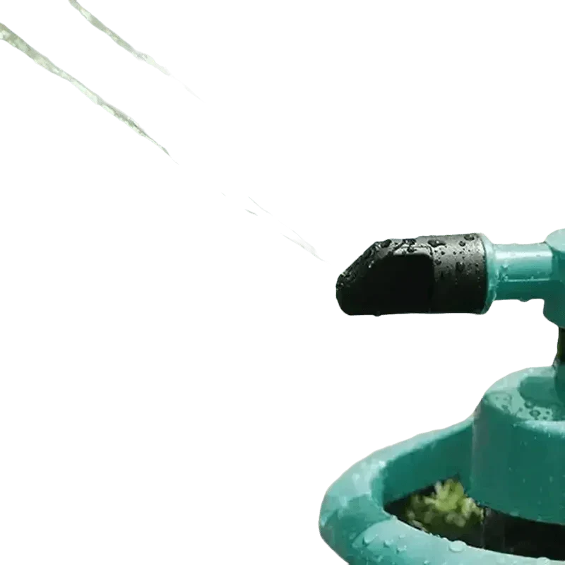 Blue Rotating Garden Sprinklers Watering Grass