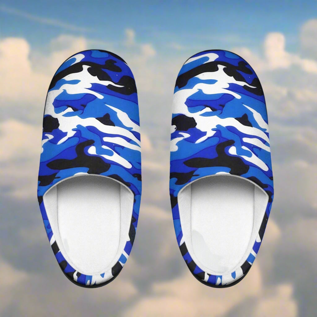 Blue Black White Camo Men's Indoor Slippers - Lizard Vigilante