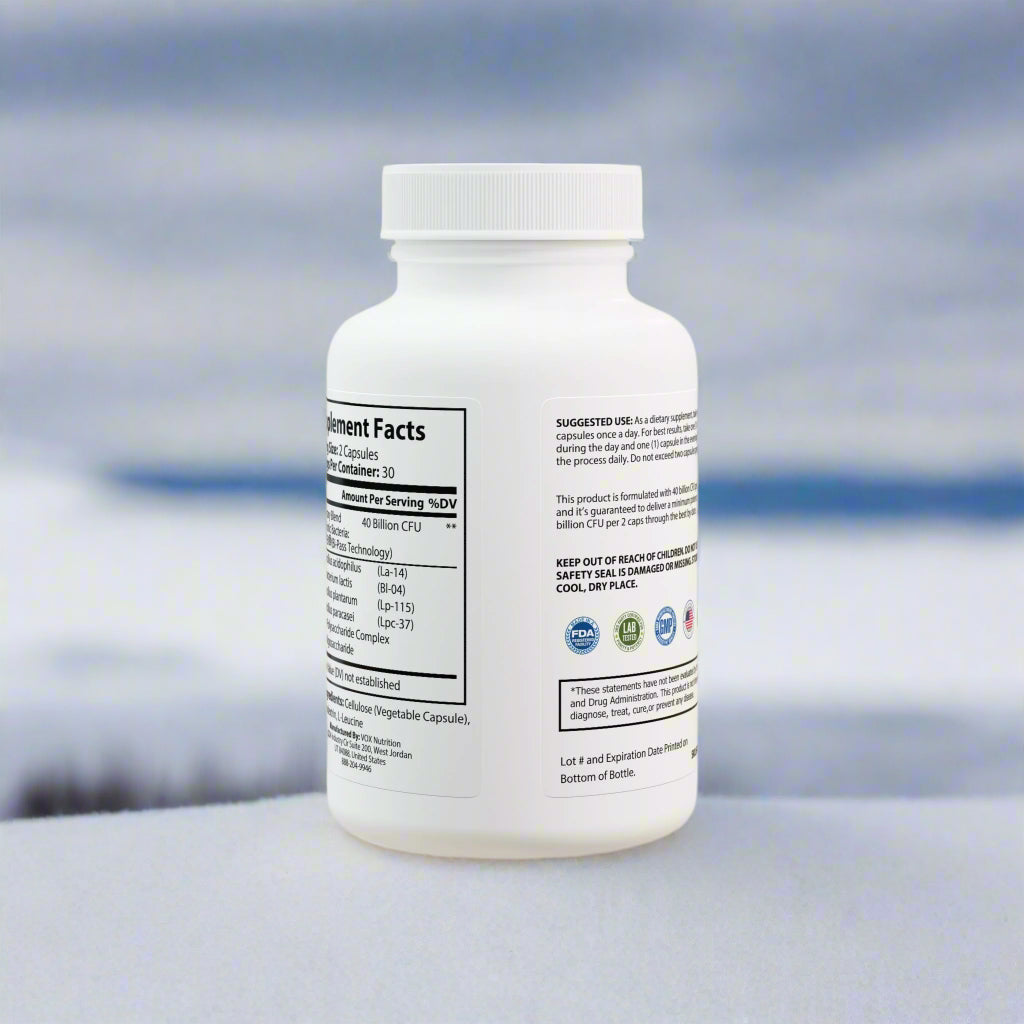 Supplement bottle with label on a white background