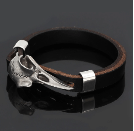 Vikings Raven Skull Leather Bracelet