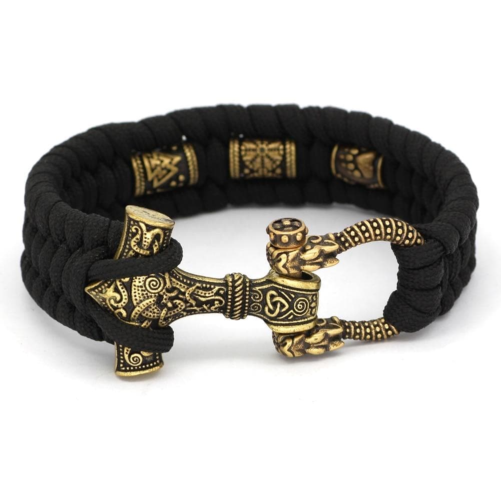 Vikings Mjolnir Stainless Steel Black Paracord Bracelet