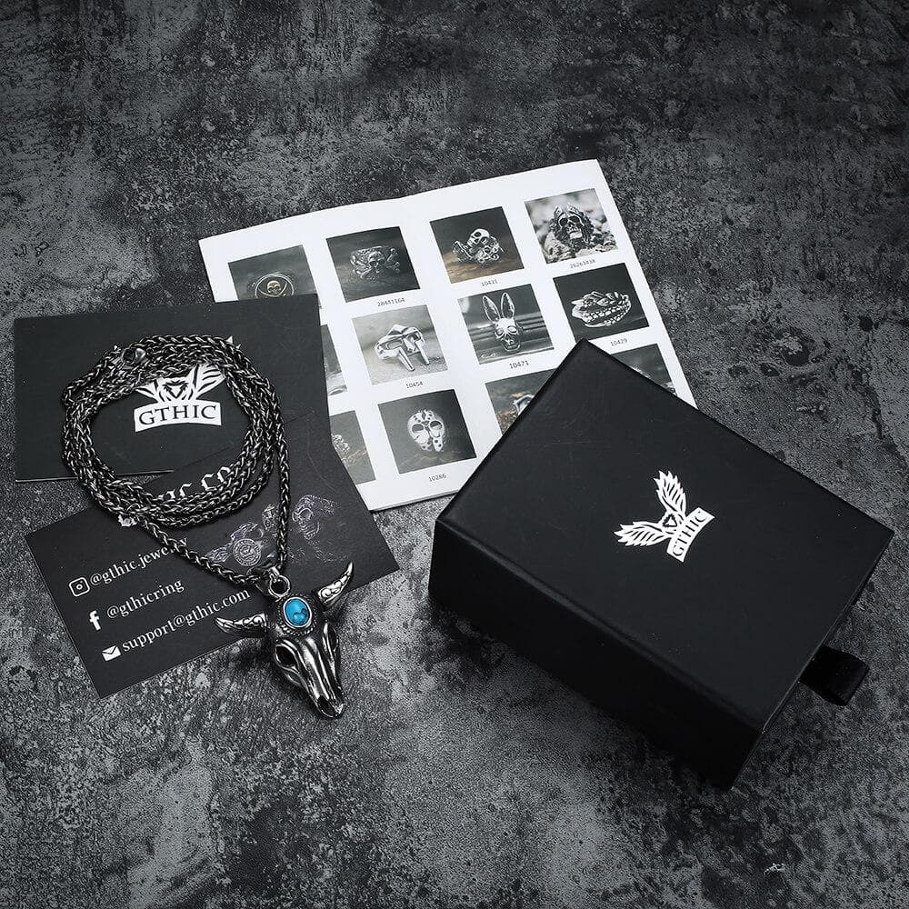 Bull Head Skull Stainless Steel Turquoise Pendant