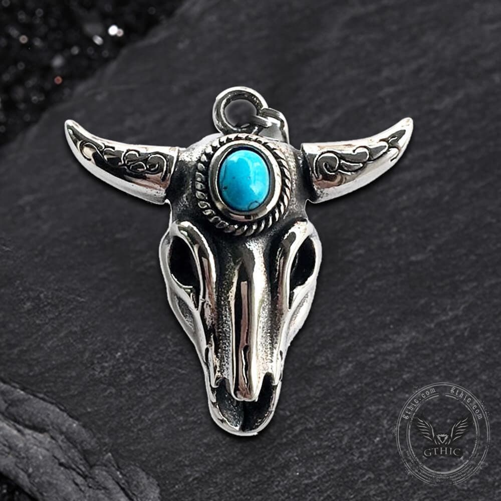 Bull Head Skull Stainless Steel Turquoise Pendant