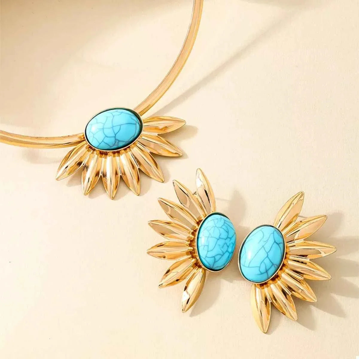 Turquoise Sunflower : Necklace and Earrings Jewelry Set