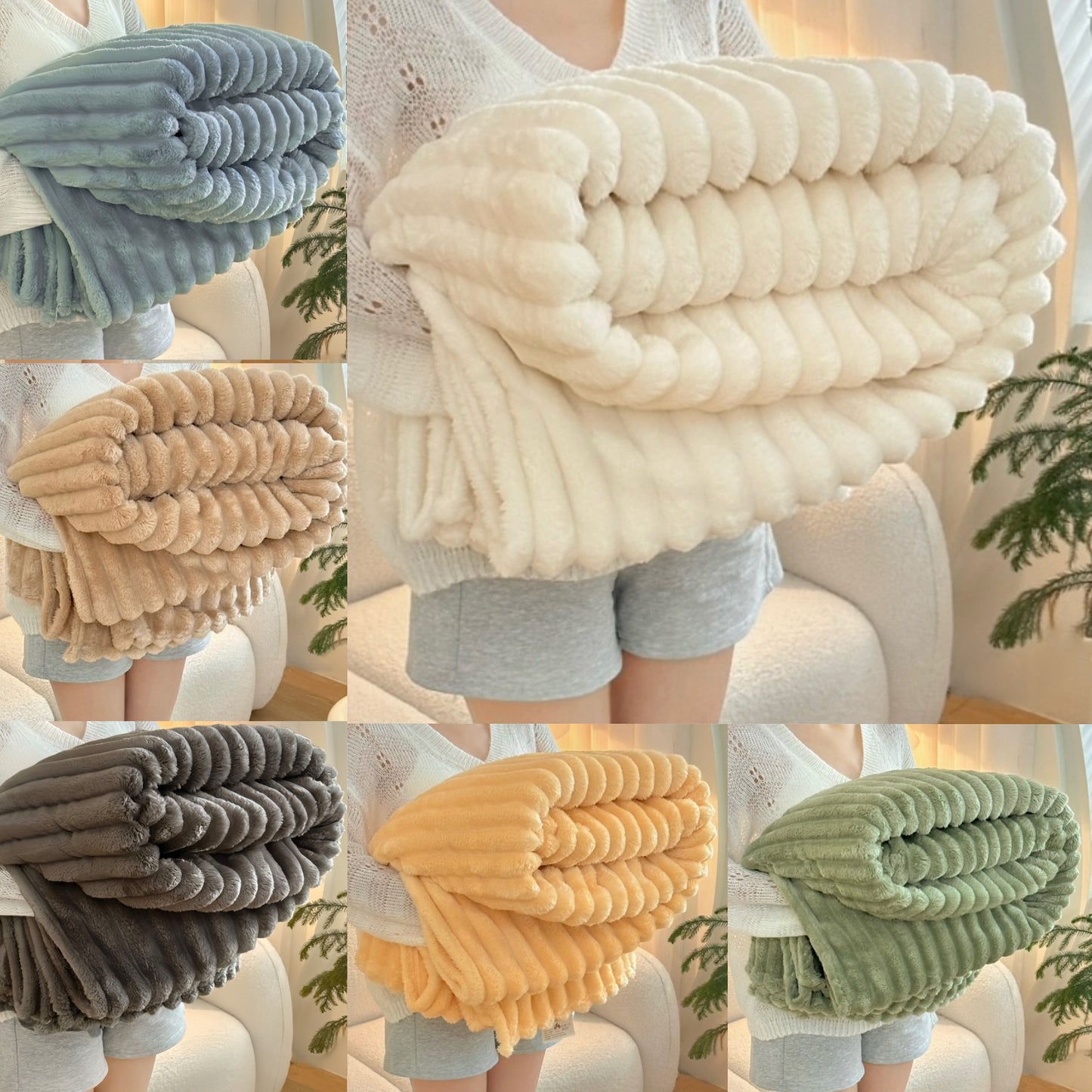 1pc Cozy Double-Sided 3D Rabbit Hair Blanket - Soft, Warm, and Fuzzy for Snuggling Up - Perfect for Office, Outdoor Camping, Sofa, and Gift Giving