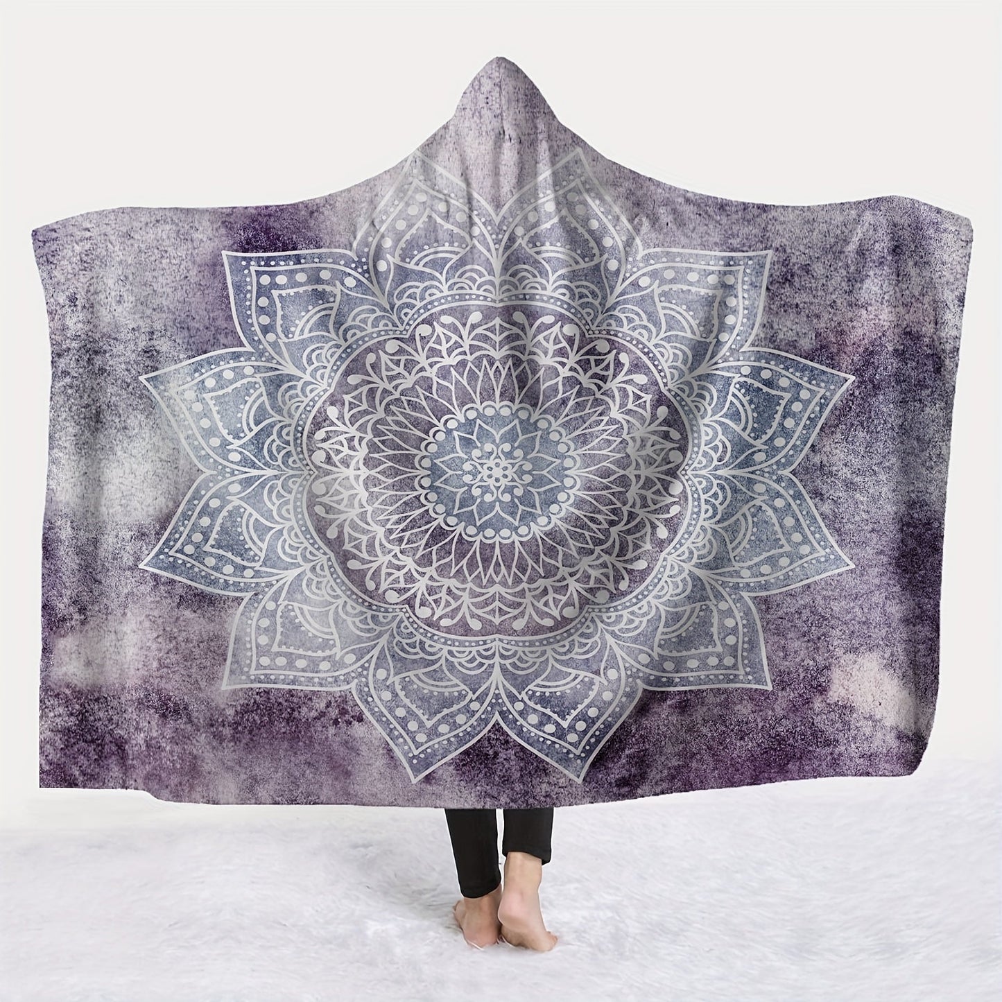 1pc Boho Mandala Patterns Hooded Blanket Thick Nap Wearable Blanket Magic Blanket Hooded Cape Cozy Warm Soft Blanket For Sofa Office Bed And Travelling