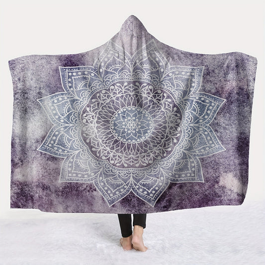 1pc Boho Mandala Patterns Hooded Blanket Thick Nap Wearable Blanket Magic Blanket Hooded Cape Cozy Warm Soft Blanket For Sofa Office Bed And Travelling