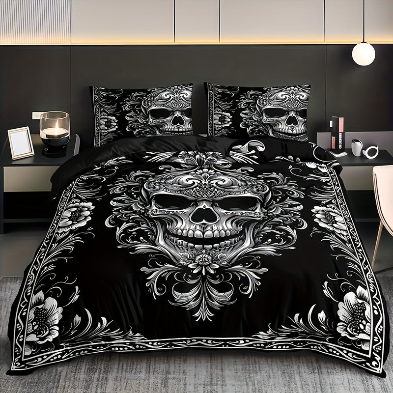 Gothic Nocturne Skull Duvet Cover Set: 3pcs All-Season Breathable Masterpiece for Dark Decor Enthusiasts - Premium duvet from Lizard Vigilante - Just $42.99! Shop now at Lizard Vigilante