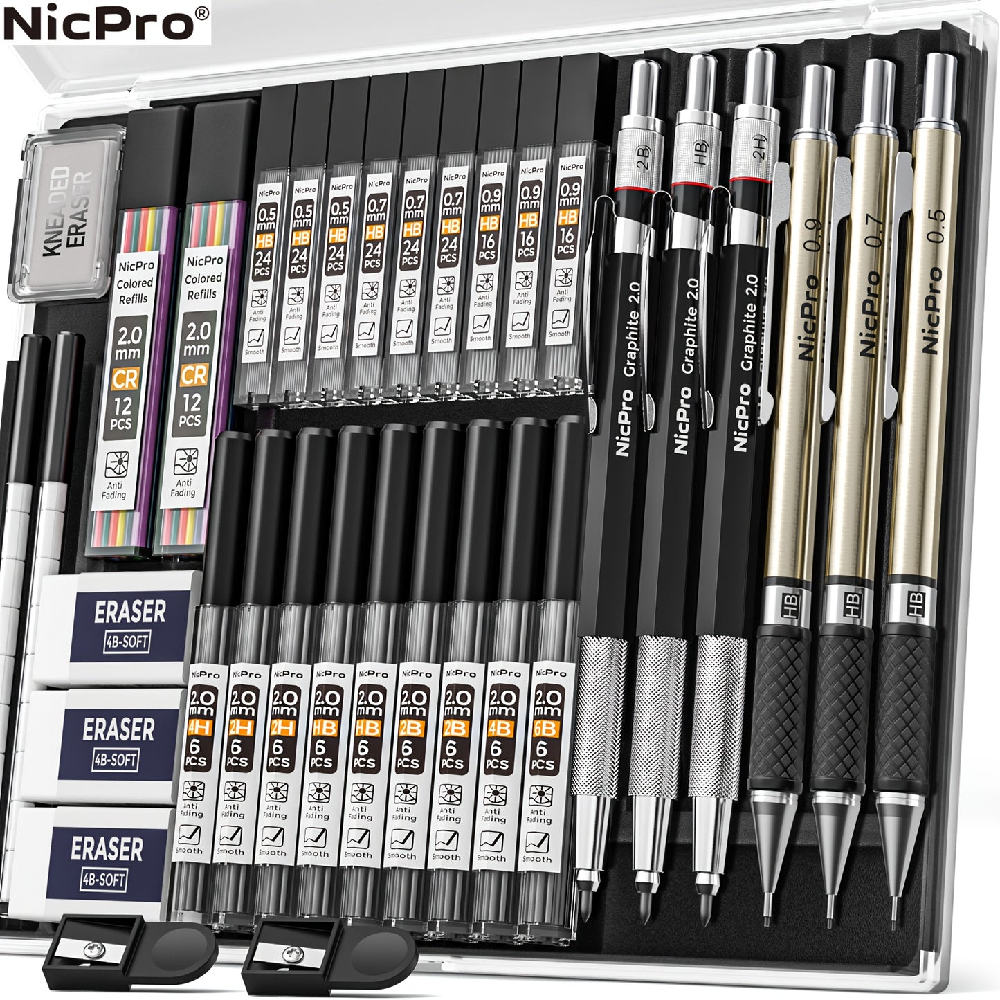 35-Piece Nicpro Premium Art Mechanical Pencil Set – Complete Drafting Kit with 3 Metal Pencils (0.5mm, 0.7mm, 0.9mm), 3 Lead Holders, and 20 Tubes of Lead Refills (6B to 4H) for Professional Drawing & Sketching - Premium pencil set from Lizard Vigilante - Just $32.99! Shop now at Lizard Vigilante