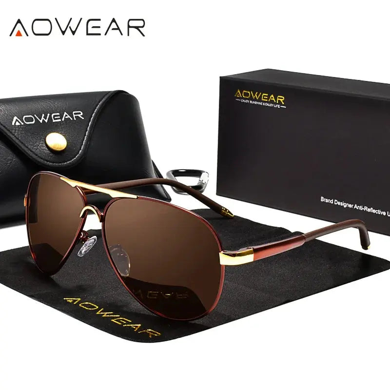 AOWEAR Men's Aviators Sunglasses HD Driving Pilot Sun Glasses Men Polarized Aviation Mirror Sunglass for Menl unettes de soleil homme - Premium sunglasses from Lizard Vigilante - Just $38.99! Shop now at Lizard Vigilante