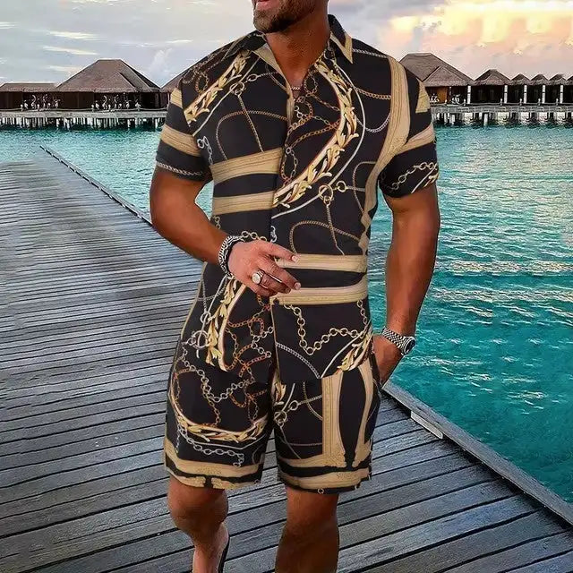 Fashion 3D Digital Printing Hawaiian Vacation Shirt Shorts