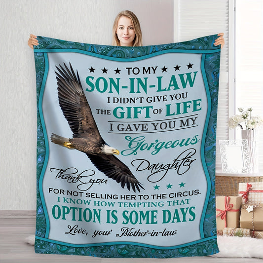 1pc Eagle Print Flannel Blanket For The Son-in-law, A Blanket For All Seasons, A Warm, Comfortable And Soft Blanket, A Sofa Bed, A Sofa For Office Camping Trips, A Nap Blanket For Home Decor, A Birthday Christmas Gift Blanket
