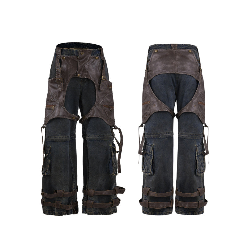 Retro Deconstructed Jeans Men's Detachable Stitching