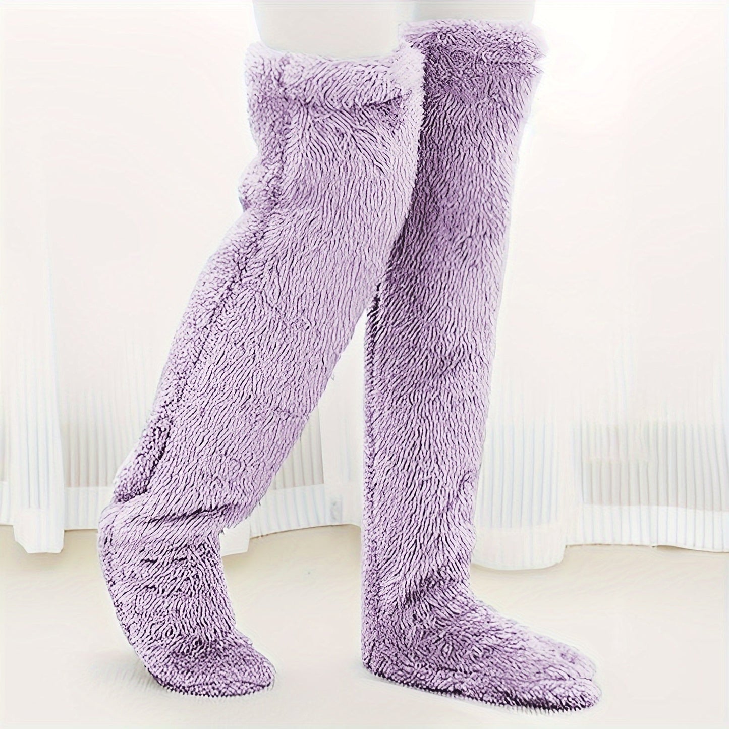 Cozy Couple's Thigh-High Fuzzy Socks - Warm, Durable Knit Over-The-Knee Stockings, Easy-Care Solid Hosiery