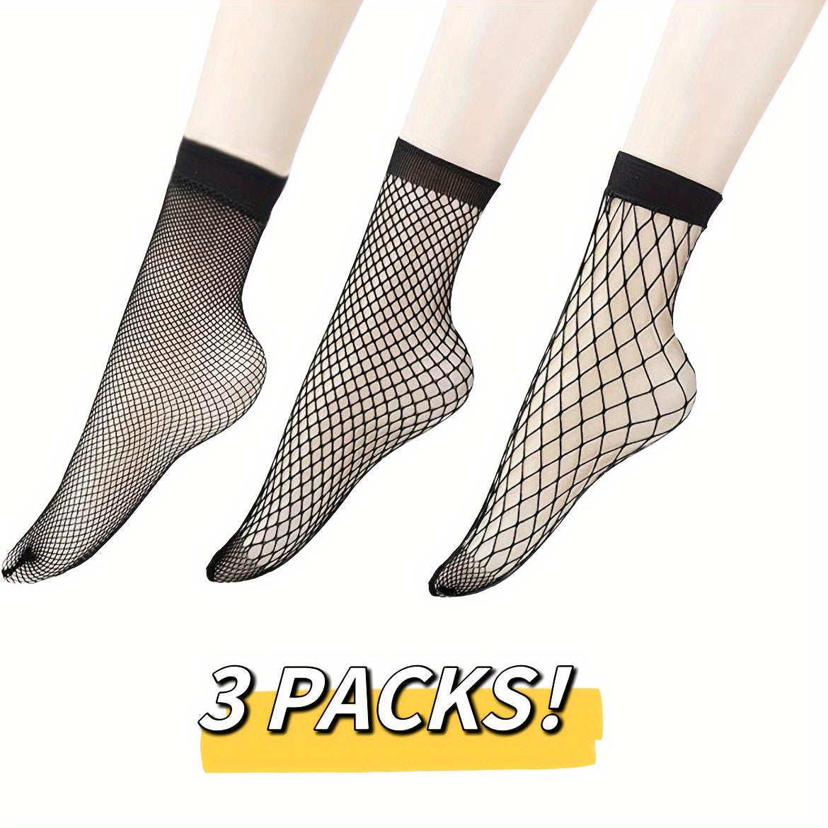 3 Pairs Women's Plus Sexy Socks, Plus Size Elastic Hollow Out Fishnet Breathable Short Socks
