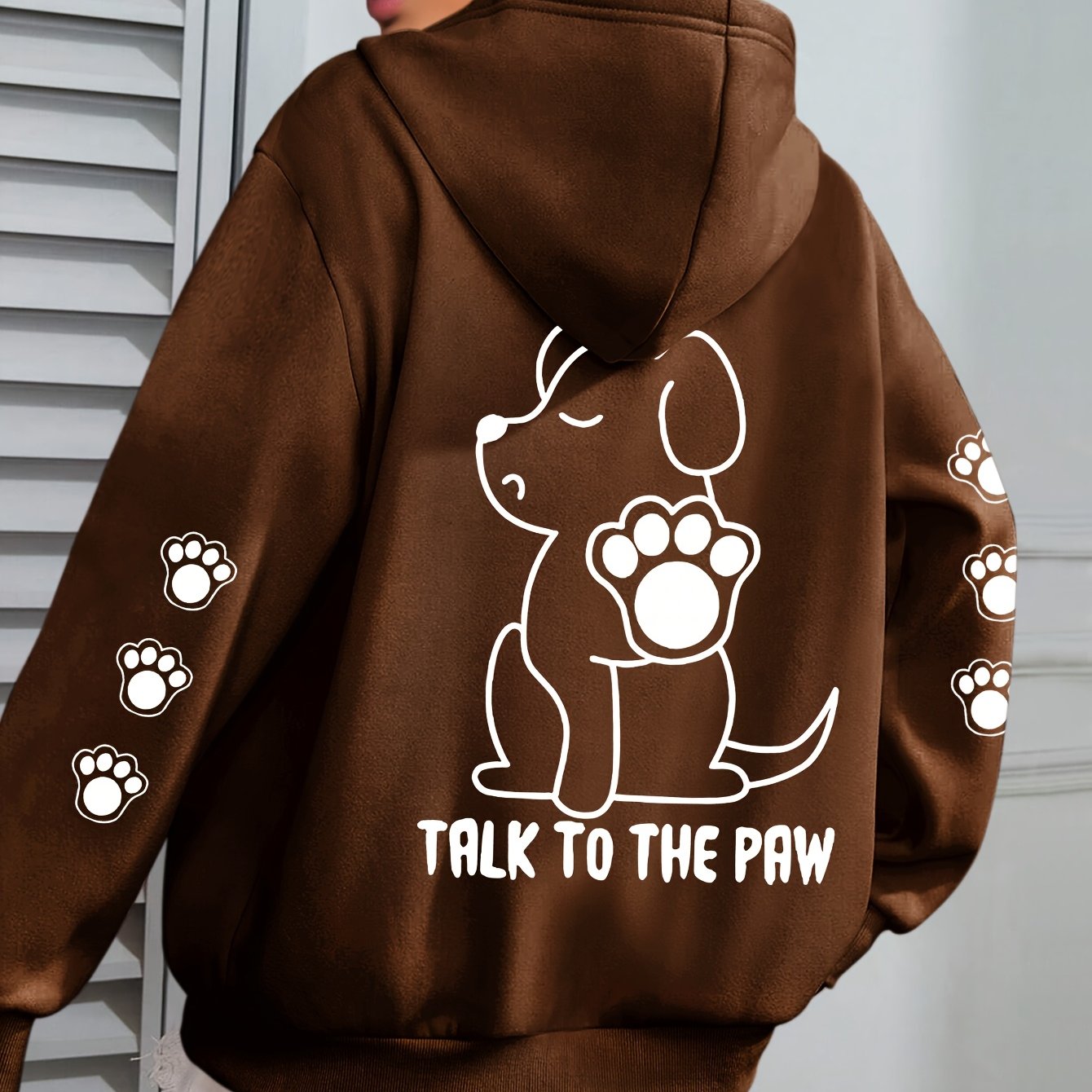 Plus Size Womens Cozy Dog Talk to The Paw Print Hoodie - Soft Drawstring Casual Hooded Sweatshirt for Winter and Fall - Comfortable Relaxed Fit, Long Sleeve, Pullover Design, and Fun Pet Lovers Graphic - Premium hoodies from Lizard Vigilante - Just $26.99! Shop now at Lizard Vigilante