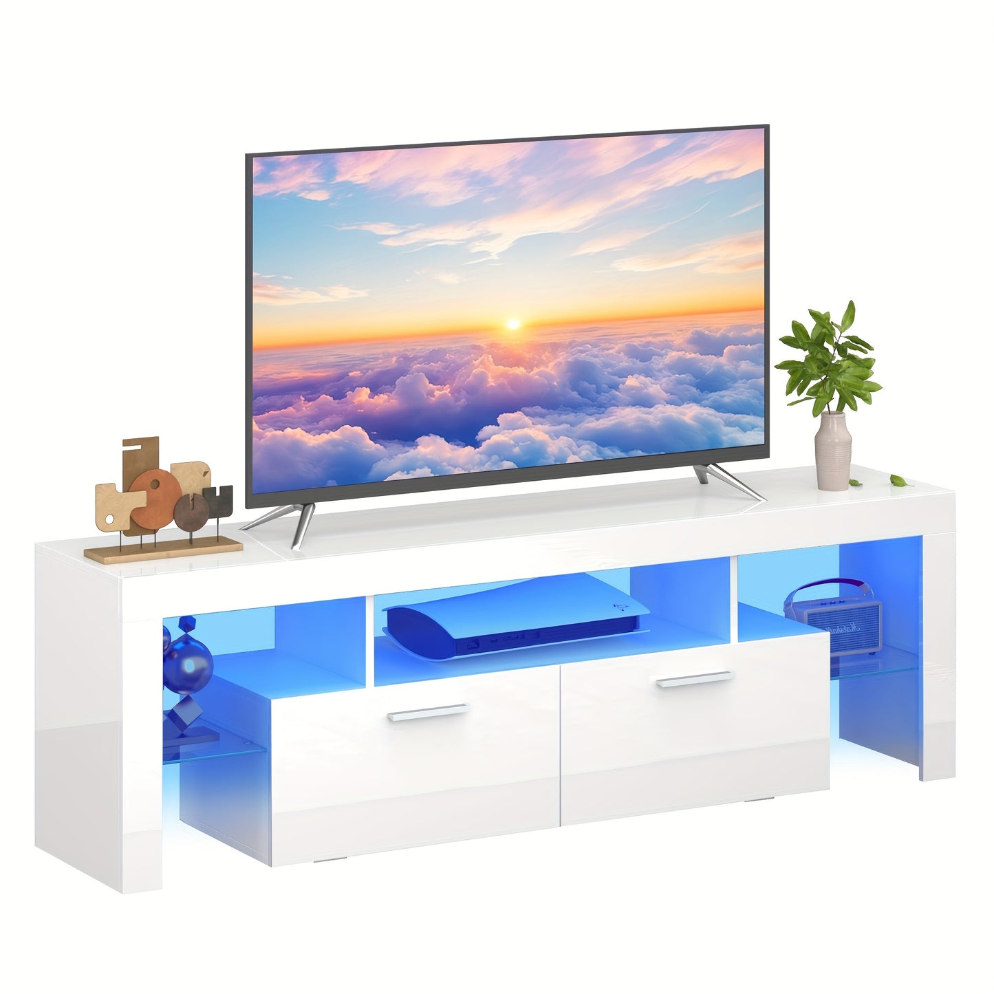 High-Gloss LED TV Stand – Modern Media Console for 55” to 80” TVs, with Storage Drawers, USB-Powered LED Lights, Available in White or Black - Premium  from Lizard Vigilante - Just $214.99! Shop now at Lizard Vigilante