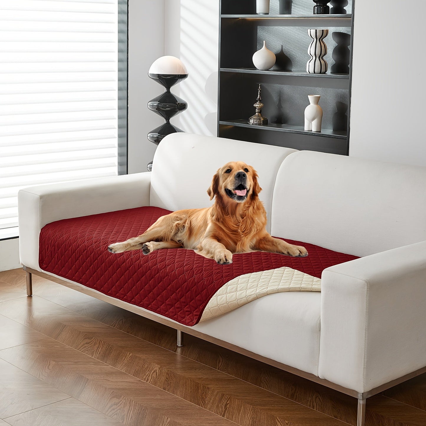 1pc Waterproof Solid Color Plaid Non-Slip Pet Sofa Cover, Machine Washable Blanket for All Season Protection, Suitable for Cats, Dogs, and Small Animals