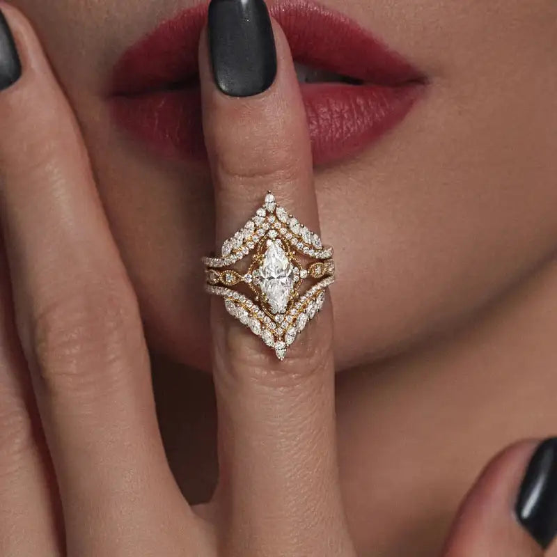 Crown Horse Eye Diamond Ring Set Copper Luxury