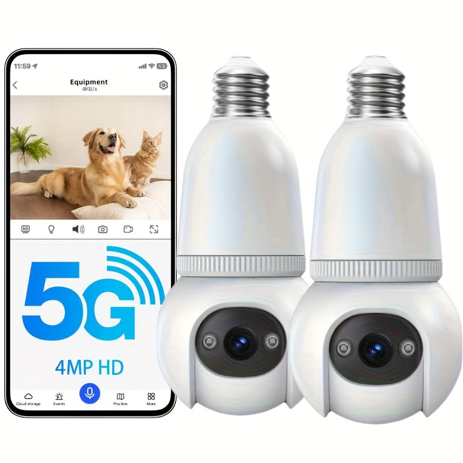 4MP Light Bulb Security Camera | 5G2.4G HD Camera | Wireless | 360-degree Night Vision, AI Body Detection, Two-way Calls, Continuous Recording