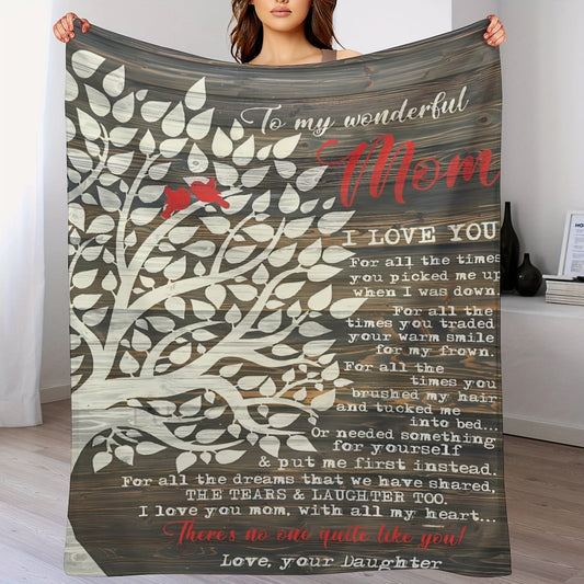 1pc Cozy Flannel Blanket - To My Wonderful Mom, Mother's Day Gift, Your Daughter All-Season Softness For Car, Sofa, Couch, Office, Camping, Bed, Travel, And Living Room, Gifts For Friends, Sisters, Family, Birthday Day Gradua