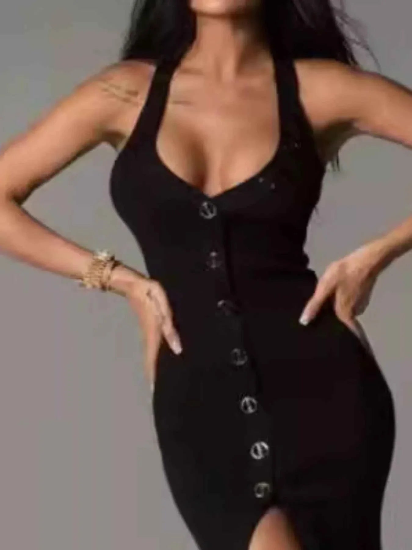 Halter Neck Button-Front : Bodycon Dress