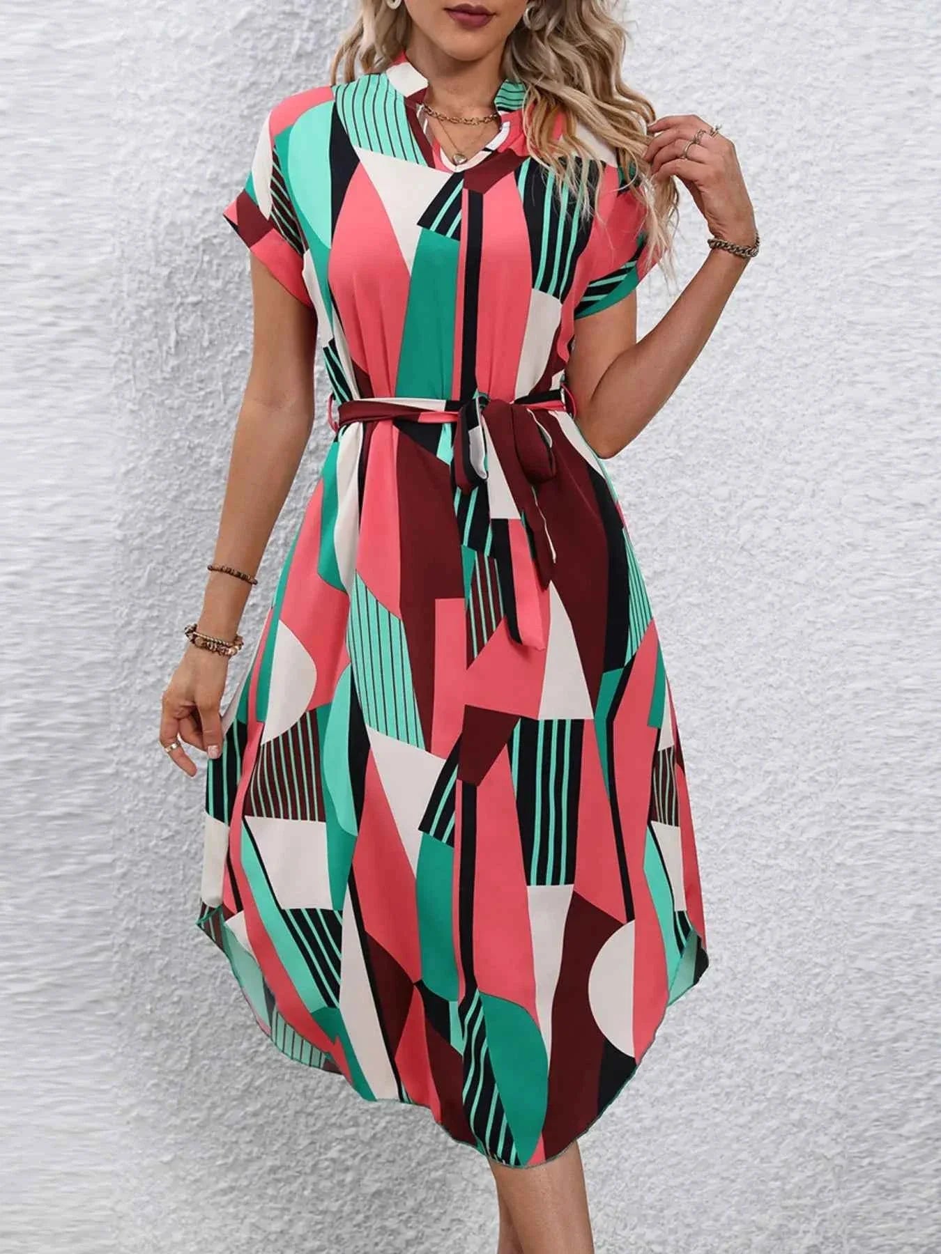 Stylish Tie Waist : Short Sleeve Dress