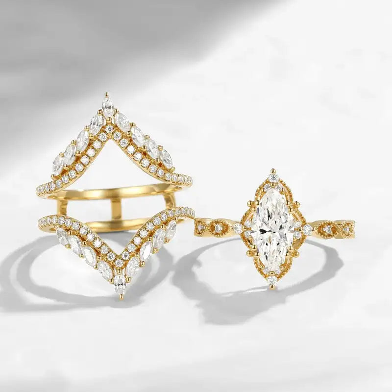 Crown Horse Eye Diamond Ring Set Copper Luxury