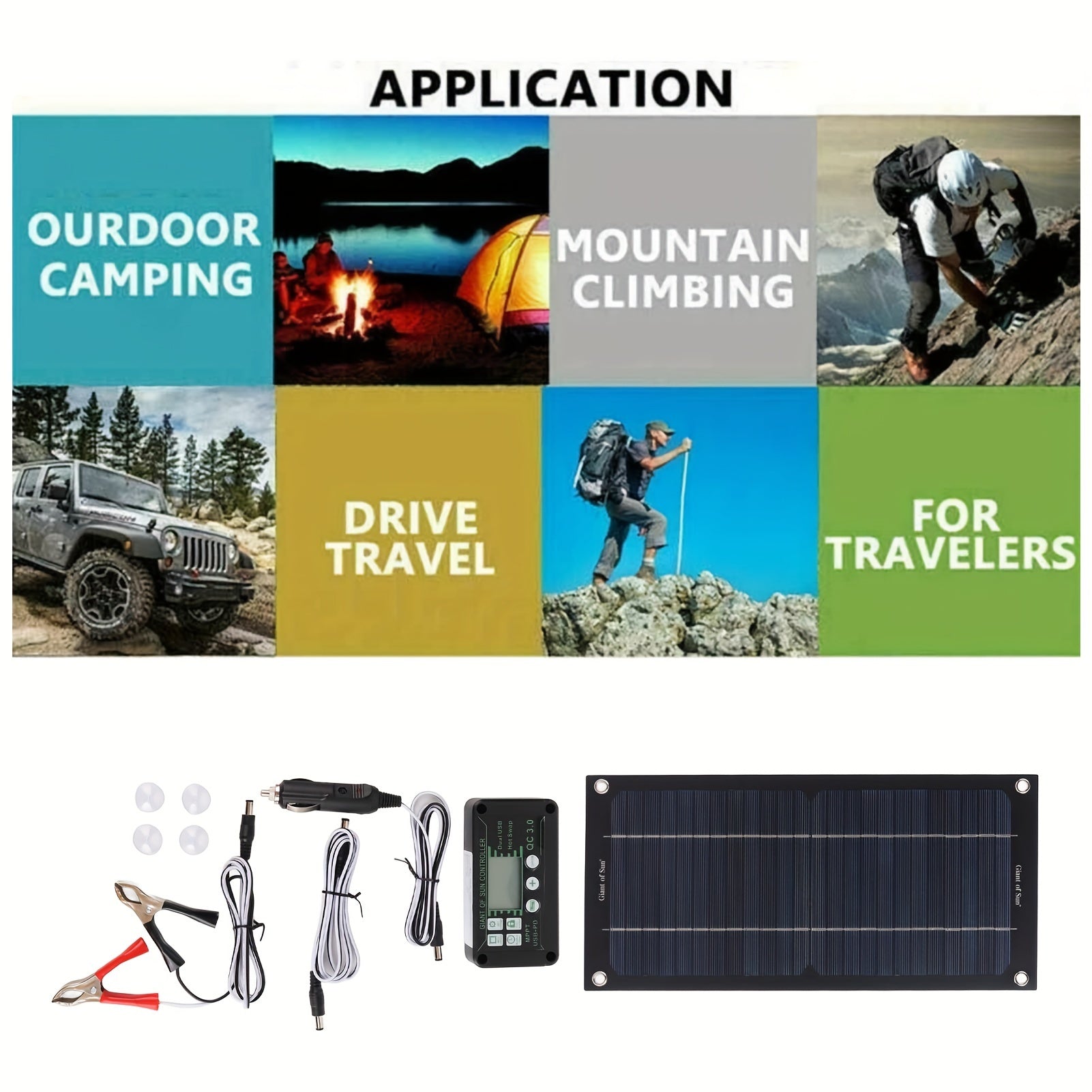 600W High-Efficiency Monocrystalline Silicon Solar Panel Kit - Solar Panels for RV Outdoor Camping with 100A Charge Controller, Extension Cable, and Battery Clip for Reliable Off-Grid Power - Premium  from Lizard Vigilante - Just $46.99! Shop now at Lizard Vigilante