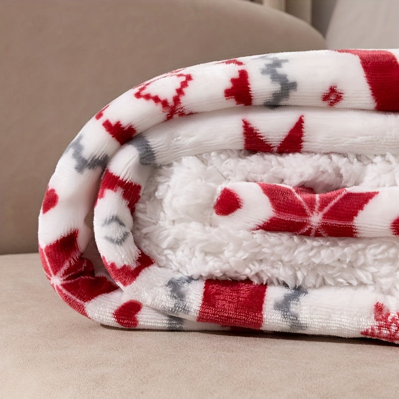 1pc Cozy Christmas Sherpa Blanket - Soft Plush Winter Cabin Throw Blanket for Boys and Girls - Holiday Reindeer Snowflakes Fleece Blanket with Warm and Fuzzy Texture for Cold Weather