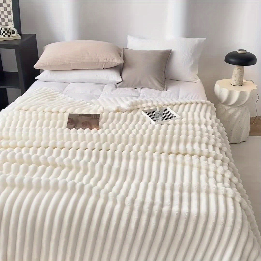 1pc Cozy Double-Sided 3D Rabbit Hair Blanket - Soft, Warm, and Fuzzy for Snuggling Up - Perfect for Office, Outdoor Camping, Sofa, and Gift Giving