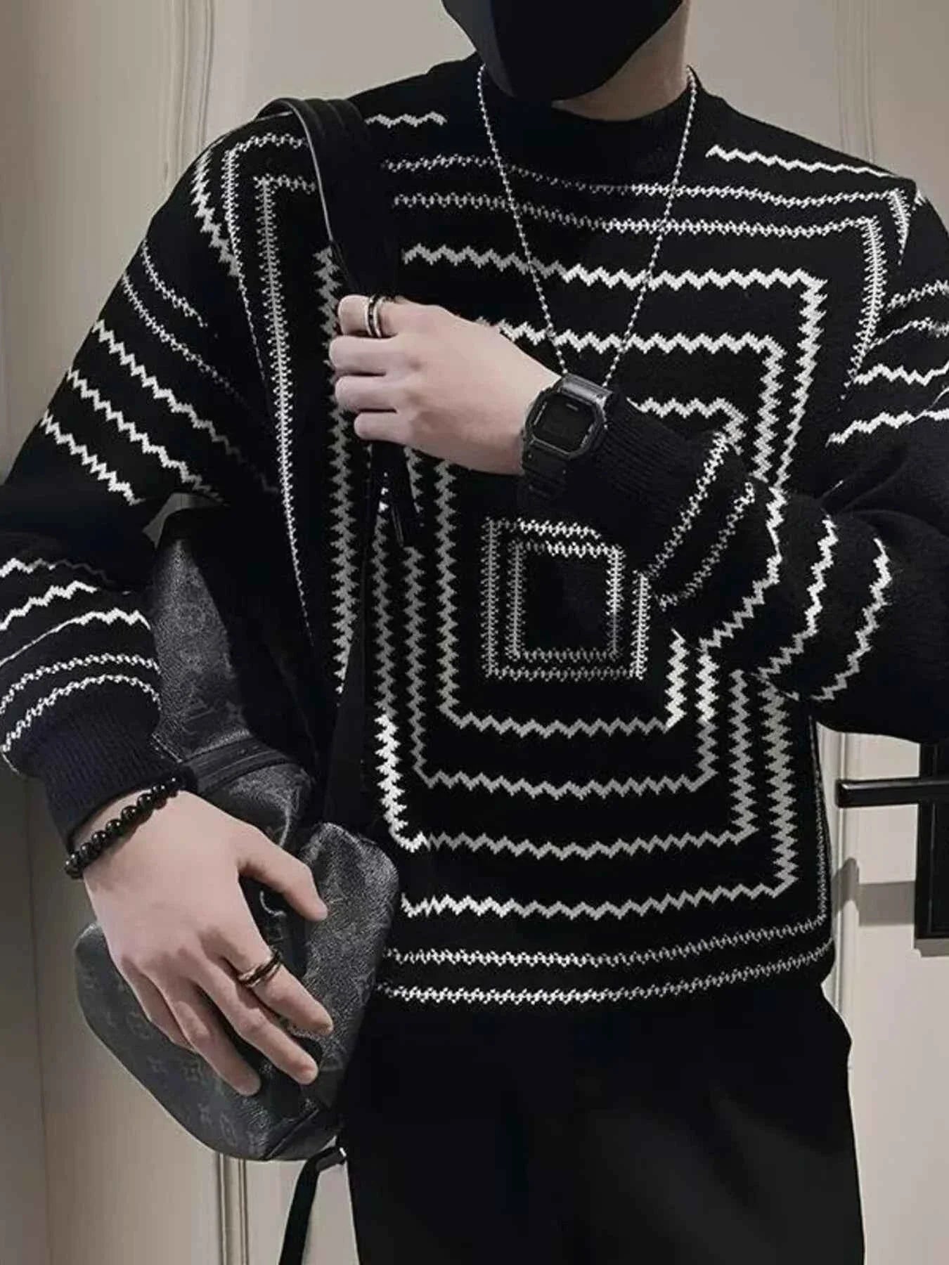 Men's Plus Size Geometric Pattern Knitted Pullover