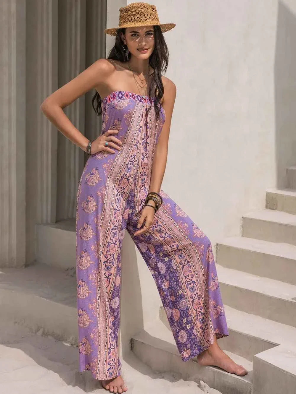 Tied Printed Tube : Wide Leg Jumpsuit