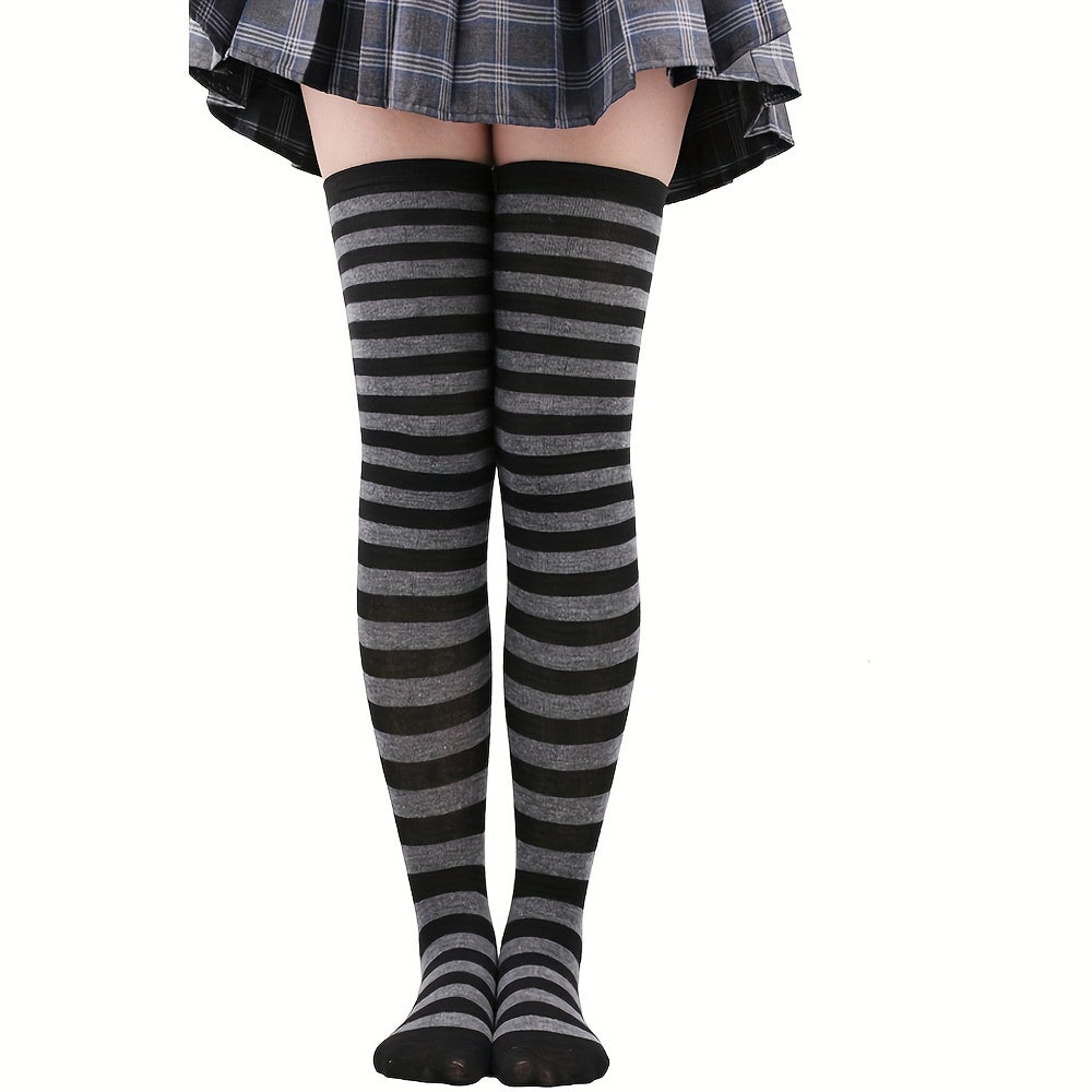 Vibrant Striped Knee High Socks - Women's Calf Socks for Music Festival, Cosplay Party, and Fashion Statement - Soft, Stretchy, and Comfortable Stockings & Hosiery for All-Day Wear