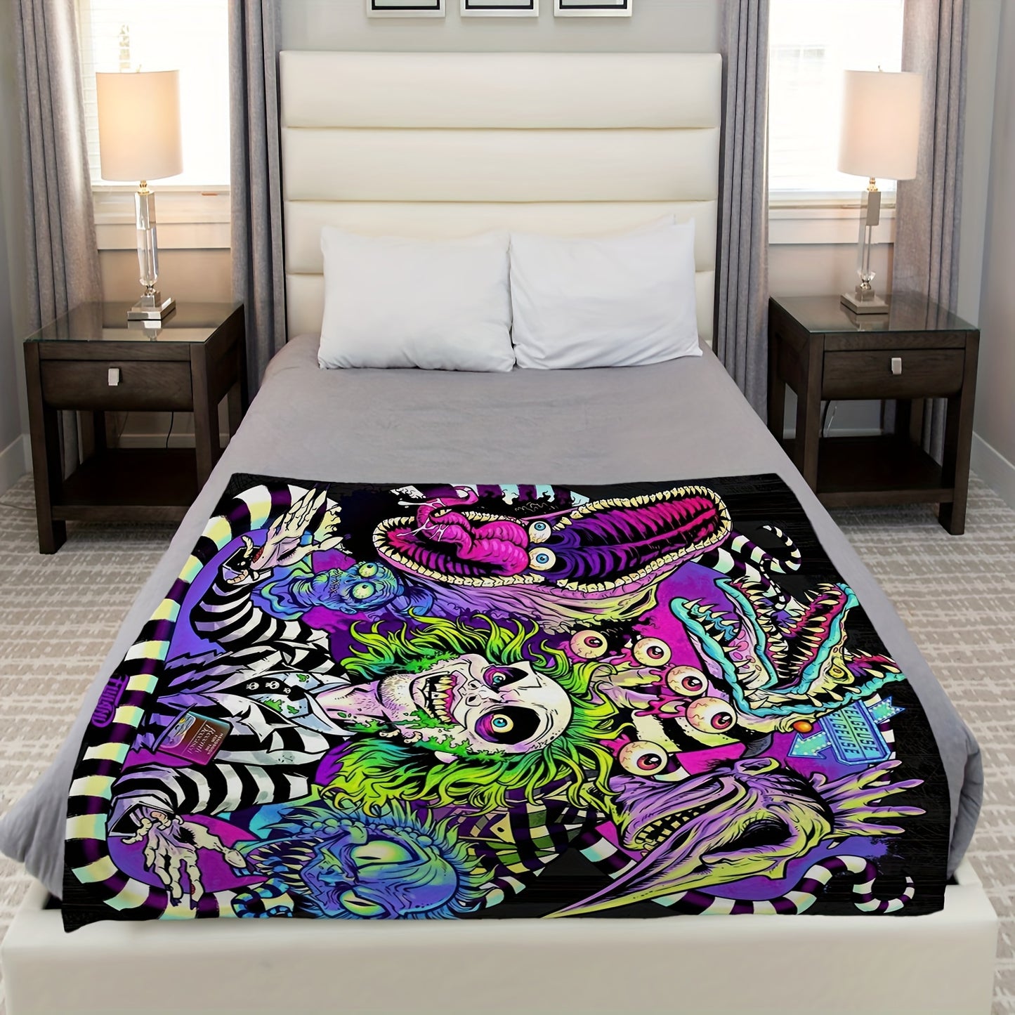 Beetlejuice Cozy Horror Monster Anime Print Flannel Blanket – Soft, Warm, and Reversible for Couch, Office, Bed, or Camping – Machine Washable, All-Season Gift - Premium blanket from Lizard Vigilante - Just $33.99! Shop now at Lizard Vigilante