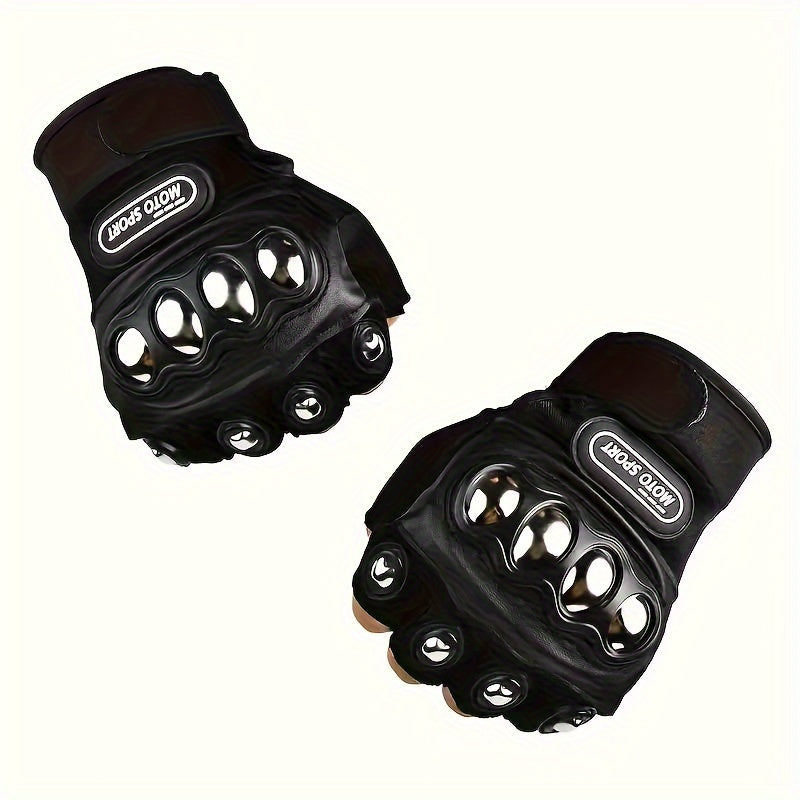 A Pair of Premium Black Steel Outdoor Knuckle Motorcycle Gloves - Protective Knitting Nylon Construction, Hook & Loop Closure, Durable and Comfortable for Power Sports Riders - Ideal for Motorcycling, Racing, and Off-Road Adv - Premium  from Lizard Vigilante - Just $14.99! Shop now at Lizard Vigilante