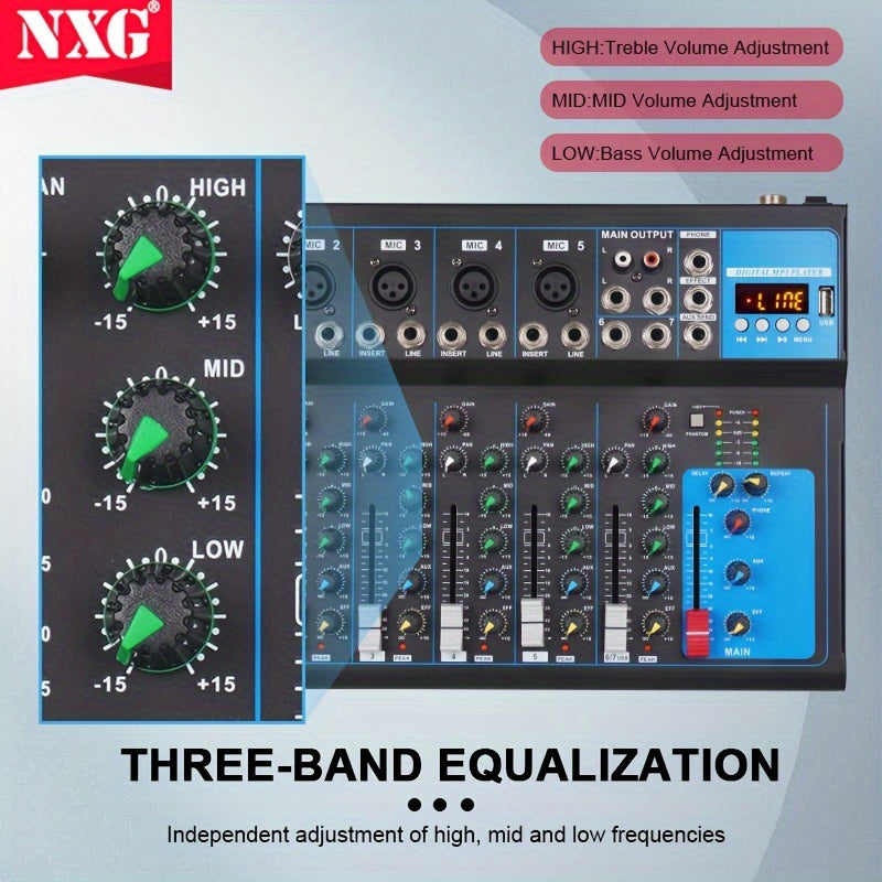 NXG GH7 Mixer Portable USB DJ Mixing Console 7 Channel Band Mixer DJ Mixer MP3 Jack Computer Recording Power Supply Black - Premium  from Lizard Vigilante - Just $55.99! Shop now at Lizard Vigilante