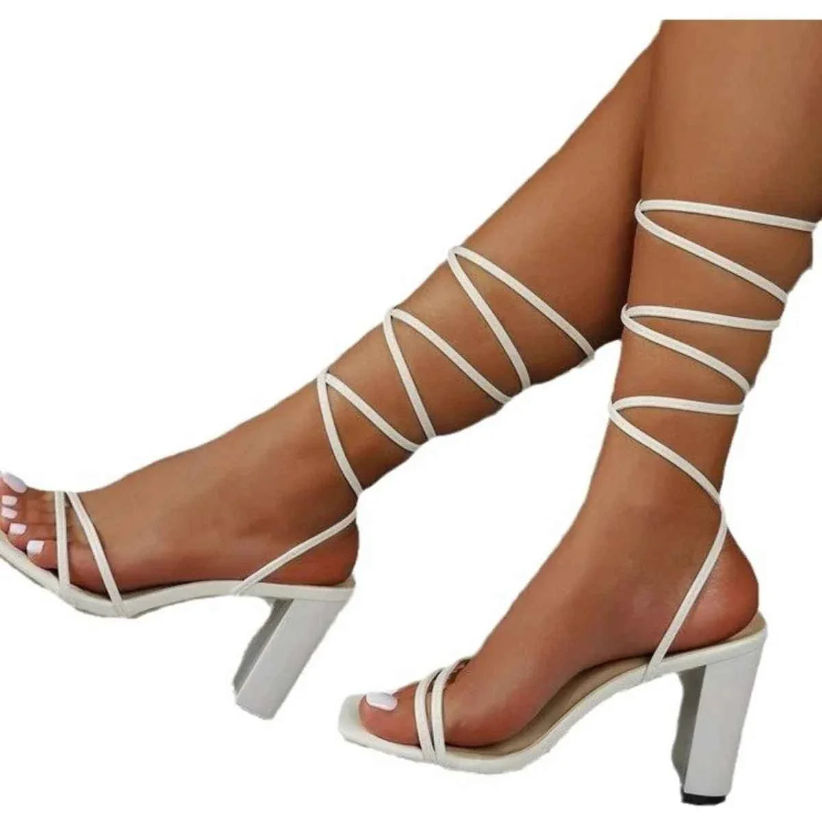 Stylish Lace-Up Block : Heel Sandals..