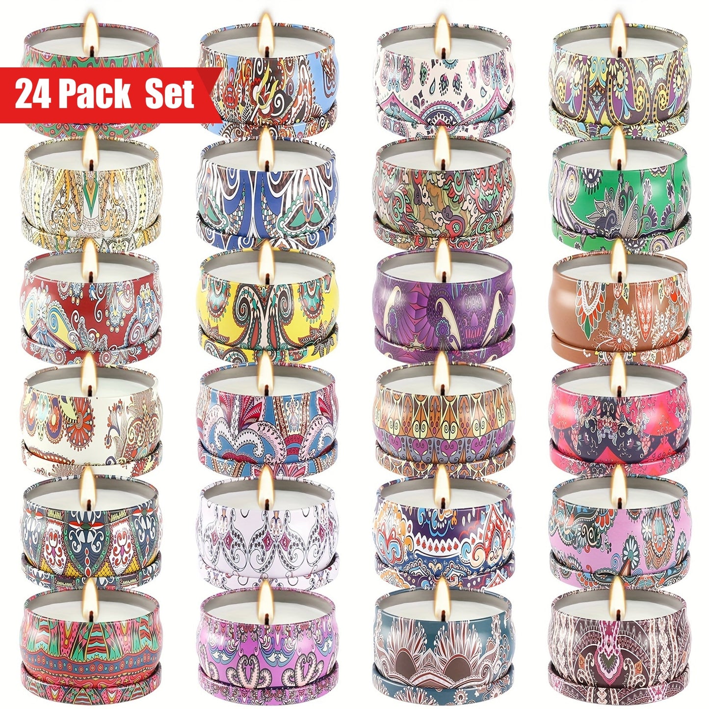 24 Pack Aromatherapy Scented Candle Gift Set Women's Scented Candle Home Natural Decorative Soy Wax Candle Tin Can Portable Travel Candle Yoga Mother's Day Valentine's Day Birthday Gift suit for father's day.
