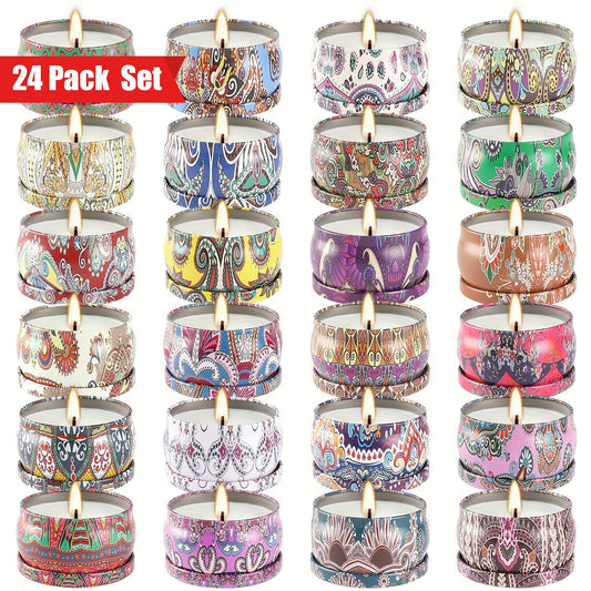 24 Pack Aromatherapy Scented Candle Gift Set Women's Scented Candle Home Natural Decorative Soy Wax Candle Tin Can Portable Travel Candle Yoga Mother's Day Valentine's Day Birthday Gift suit for father's day.