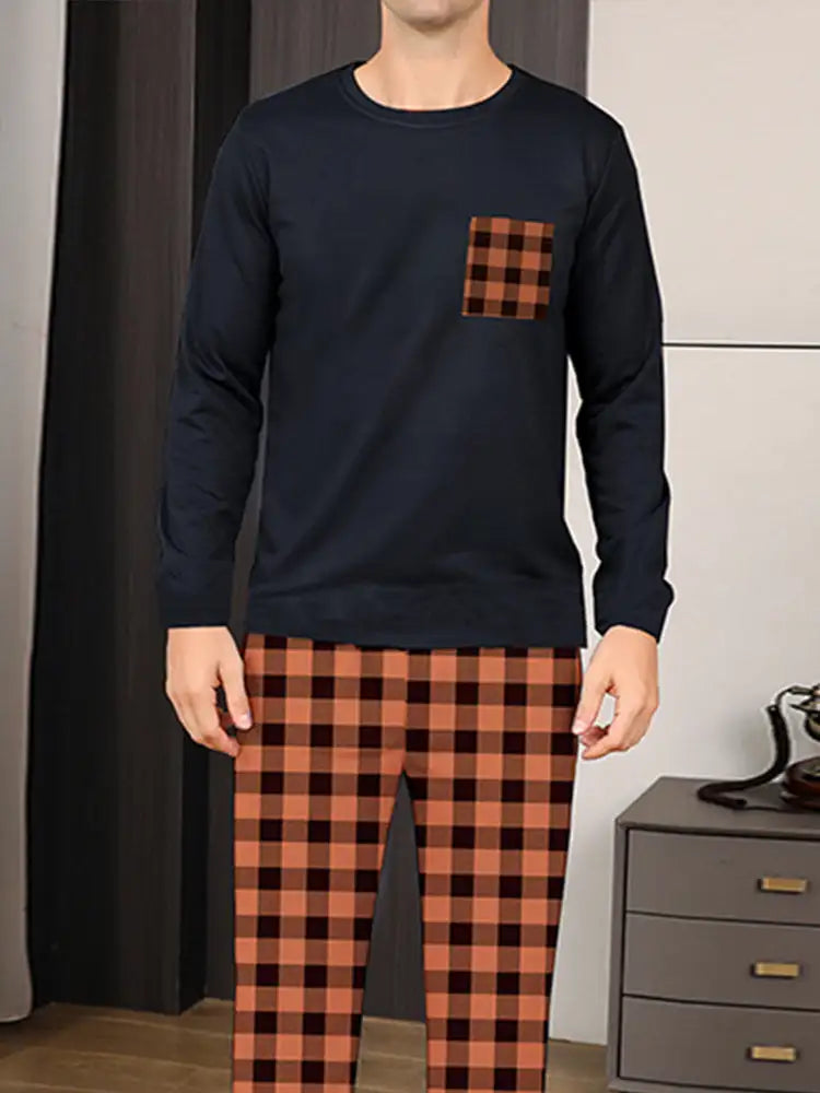 Ice Silk Long Sleeve Long Pants Men's Pajama Set