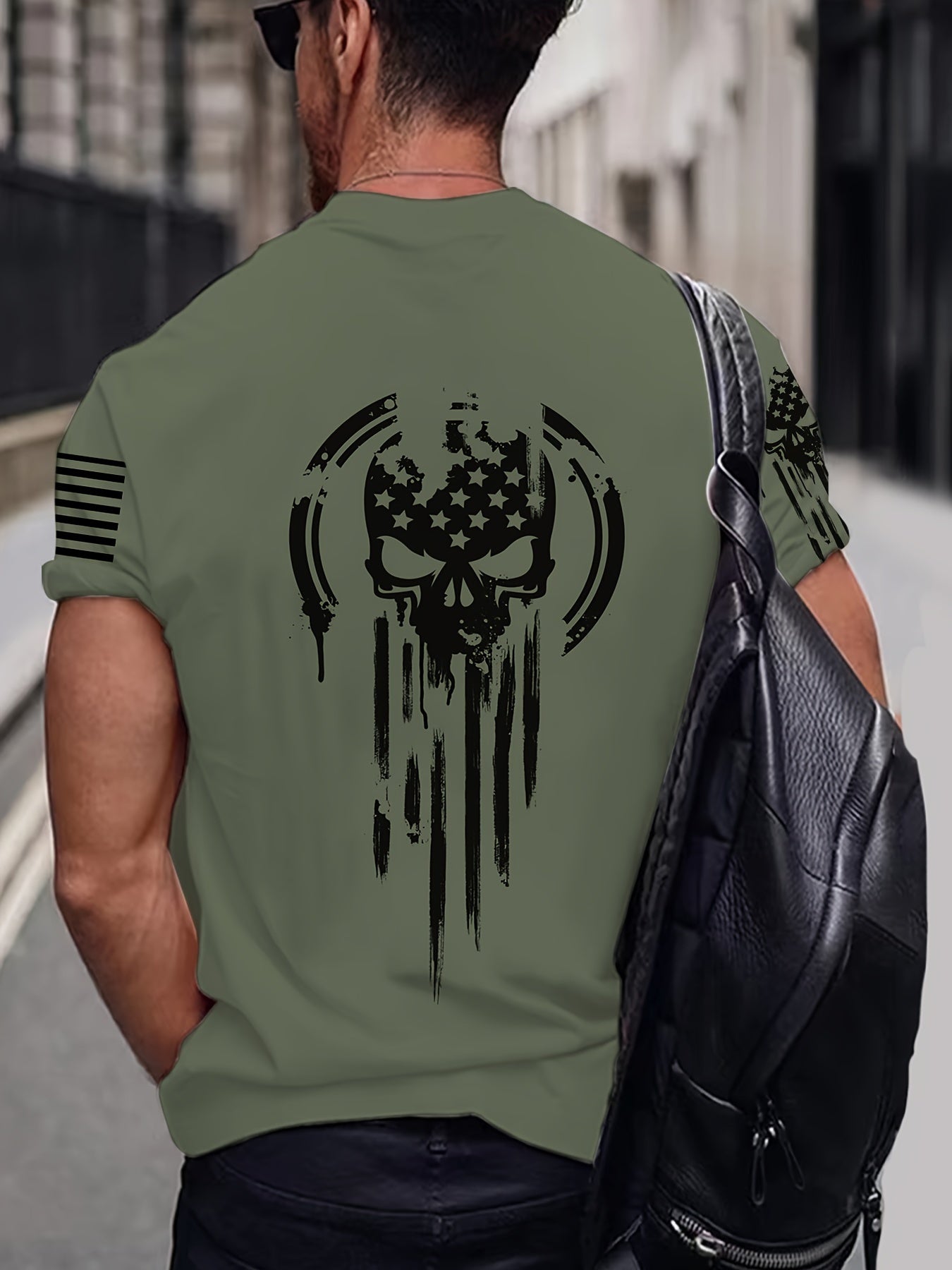 Men's 3D American Warrior Skull Military Print T-Shirt – Casual Sports Crew Neck, Polyester Knit with Slight Stretch - Premium T-Shirts from Lizard Vigilante - Just $29.99! Shop now at Lizard Vigilante