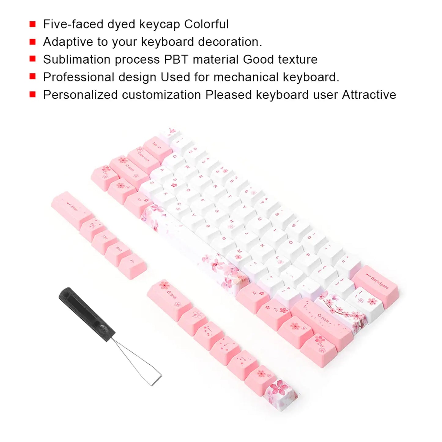 PBT Mechanical Keycaps with Cherry Blossom Design