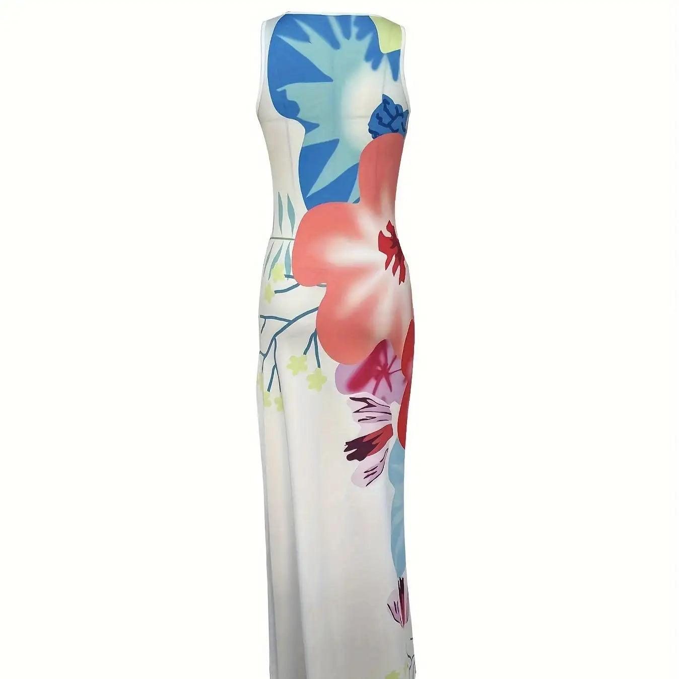 Ladies' V-neck Floral Print Thigh Slit Highlights Figure, Hip Hugging Long Skirt