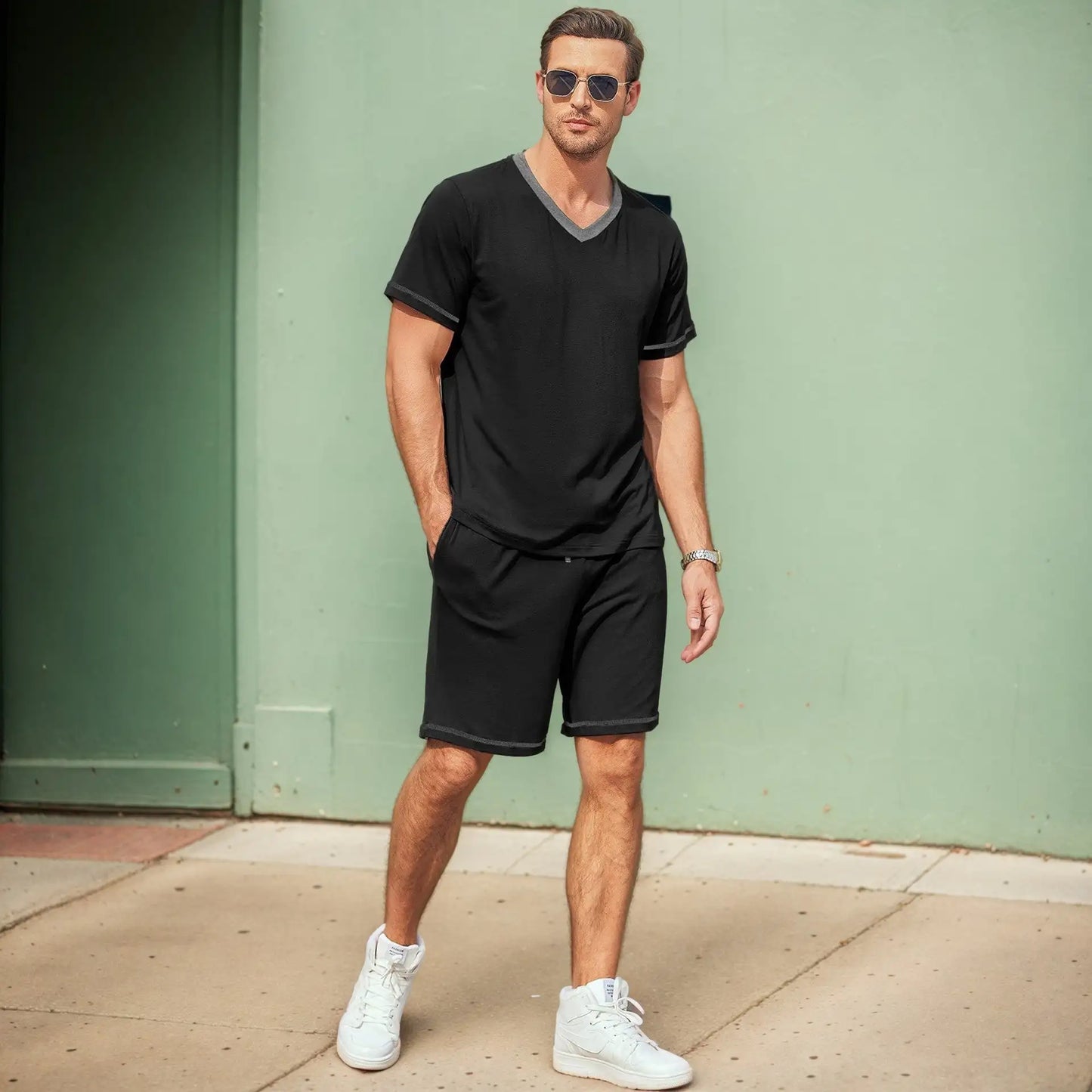 Men's Casual Suit Short-sleeved Shorts Two-piece Set